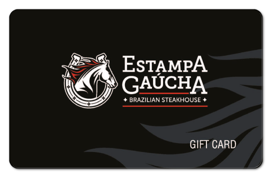 Estampa Gaucha logo over a solid black background with a fiery watermark.